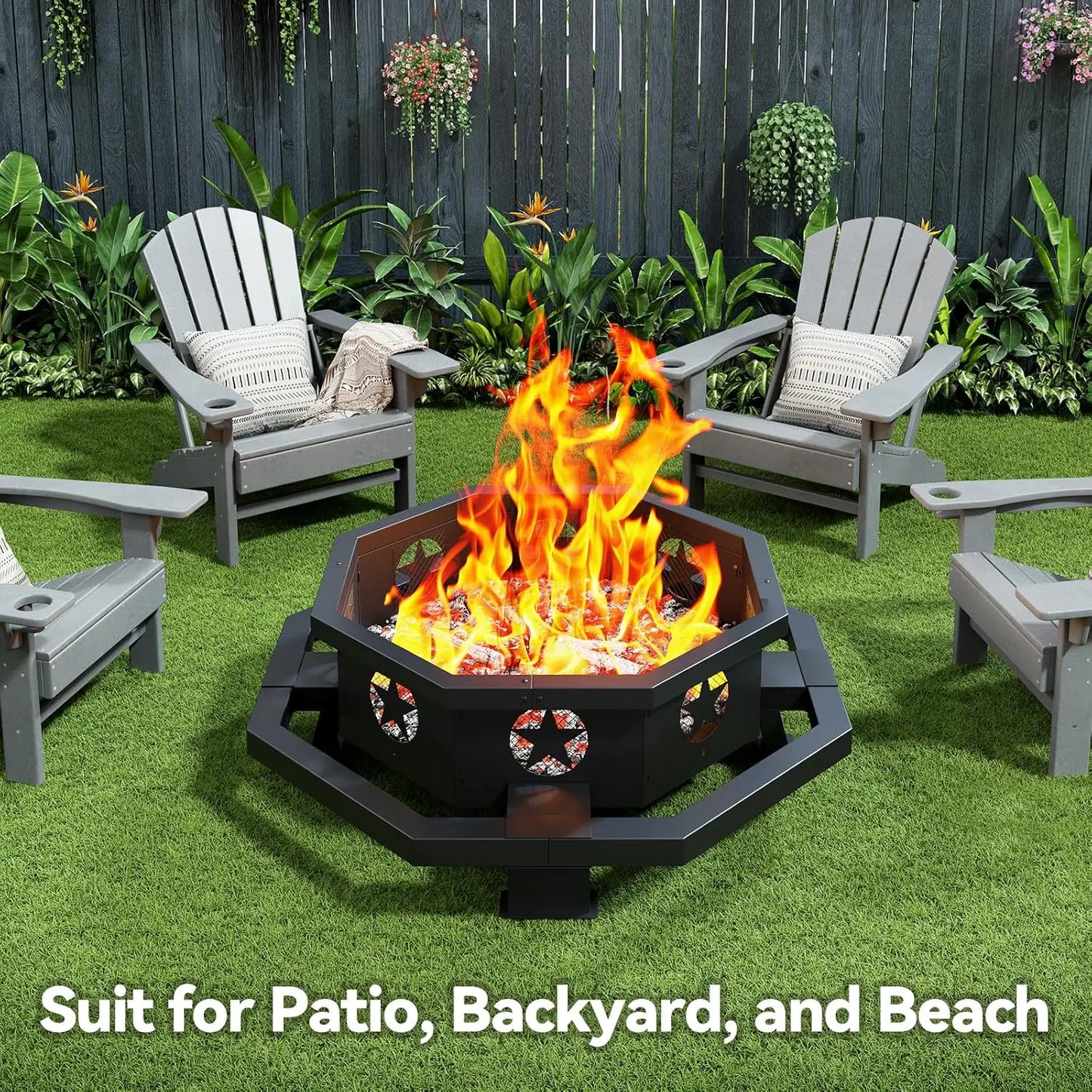Hexagonal Wood Burning Fire Pit For Outdoor Patio Backyard