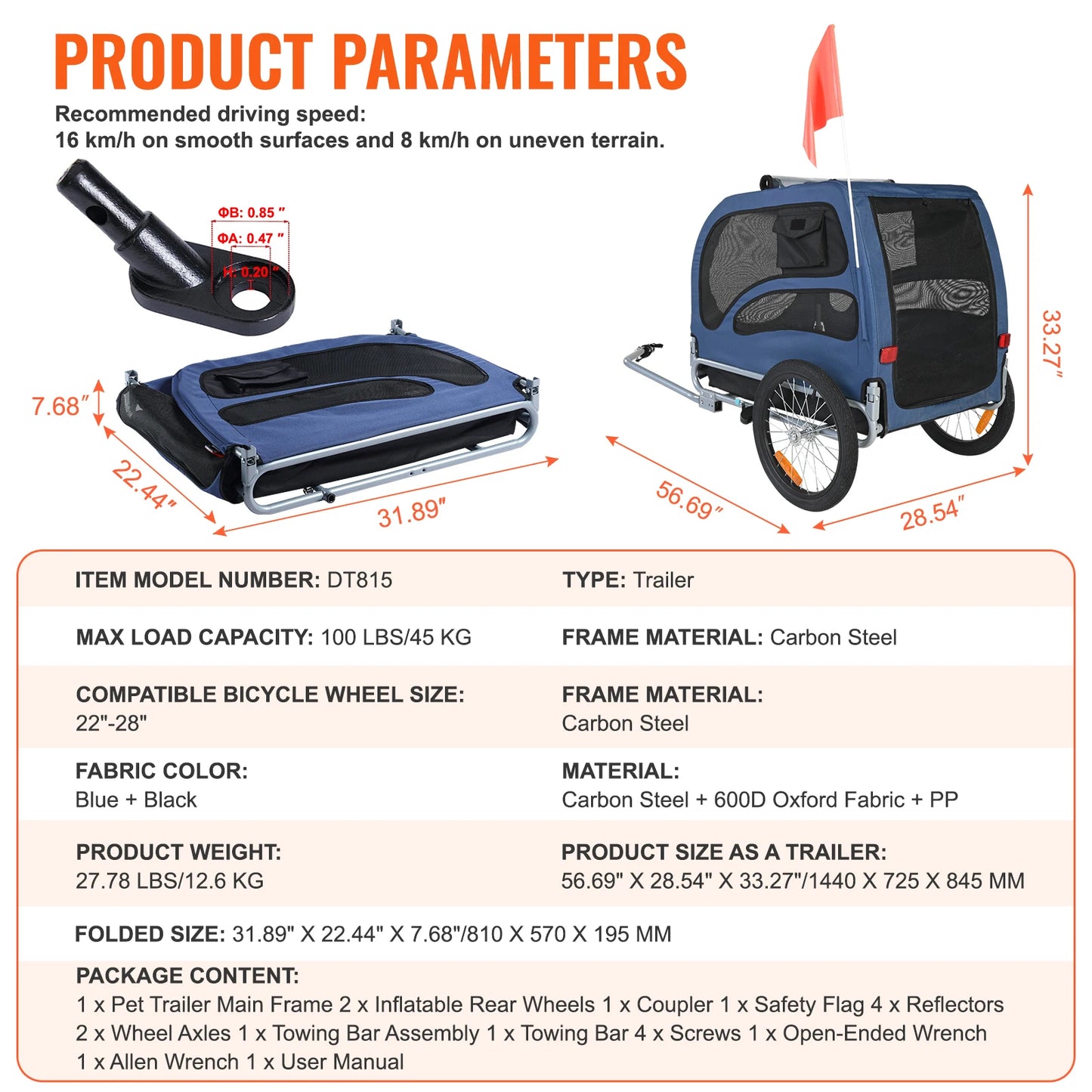 Pet Bike Trailer Carrier For Dogs Collapsible Reflectors And Flag