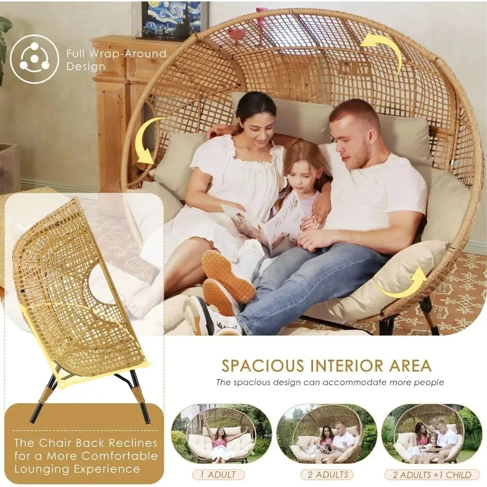 Double Egg Lounge Chair Indoor Outdoor With Thick Padded Cushions