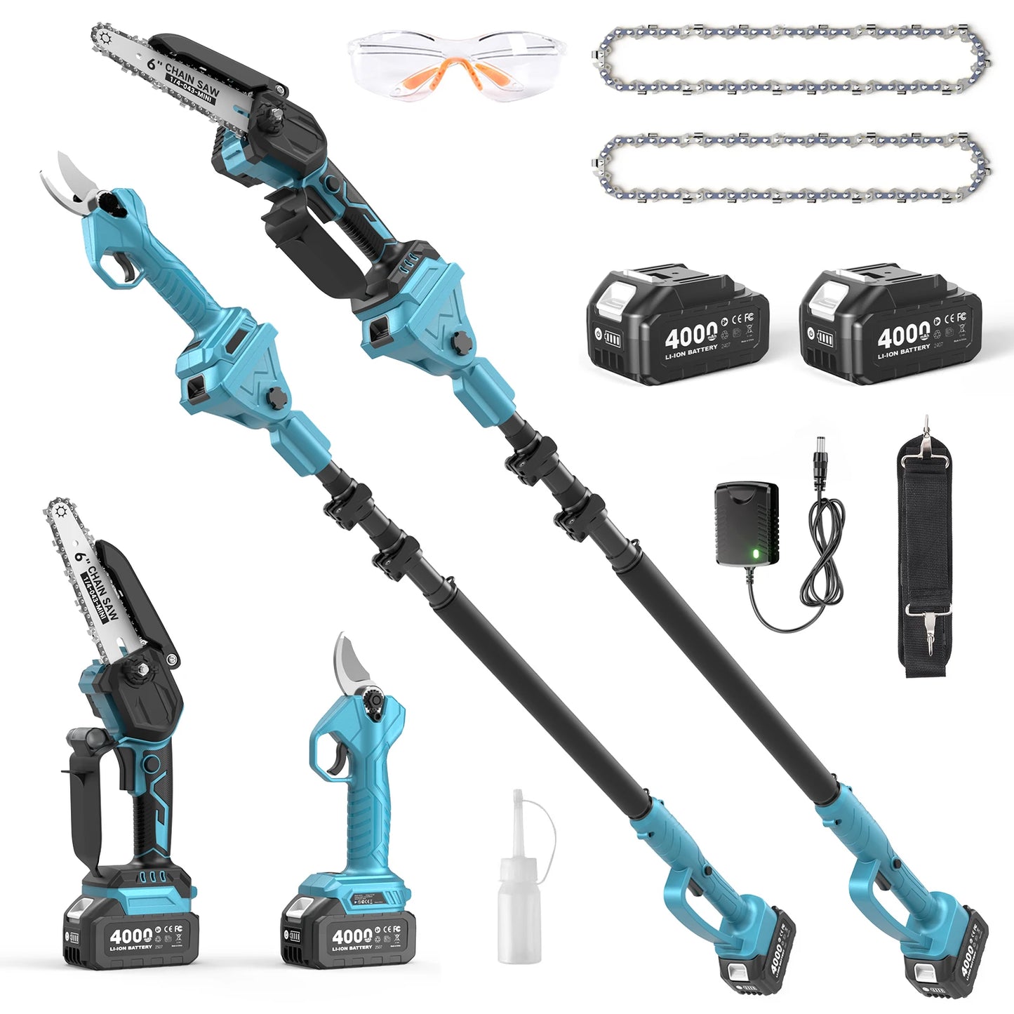 TaskStar 4 In 1 Cordless Garden Pole Saw Pruner Tool