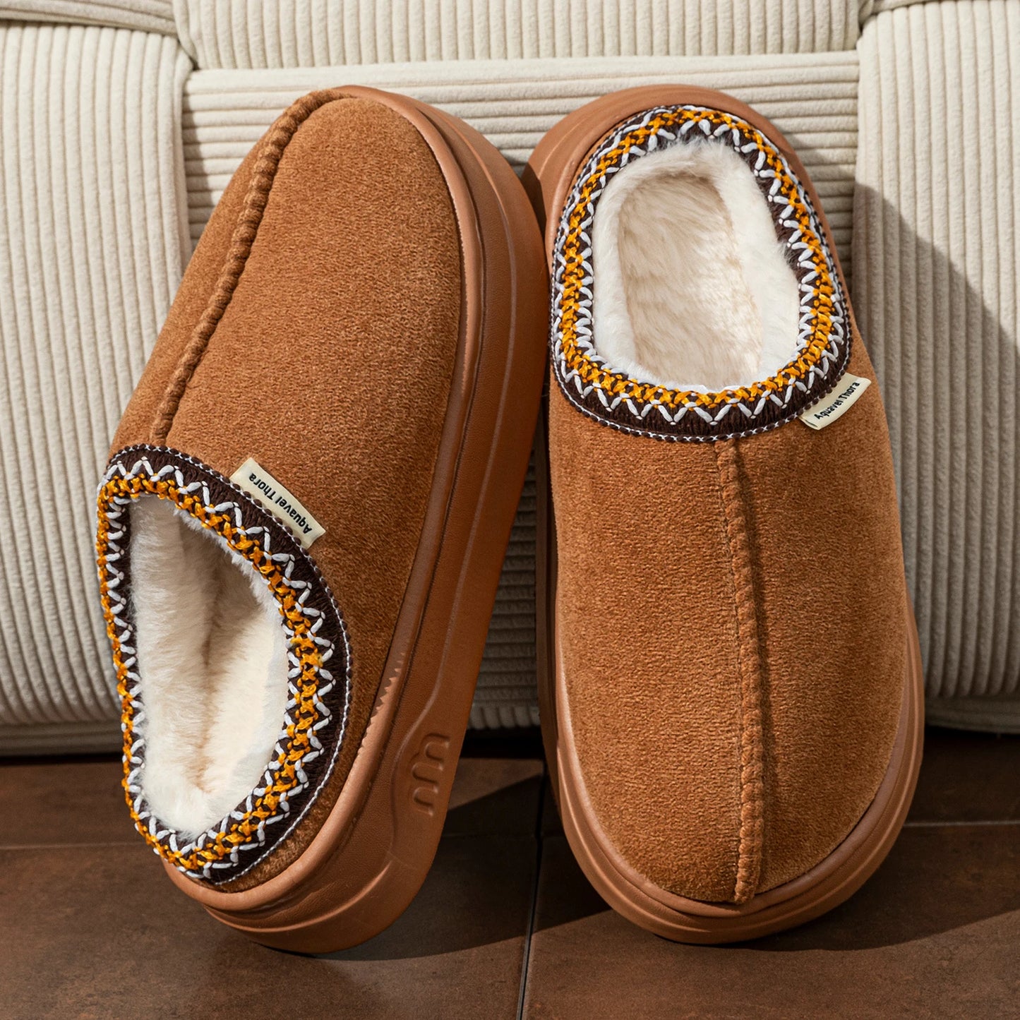 Winter Women Slippers Fur Lined Indoor Outdoor Plush House Shoes