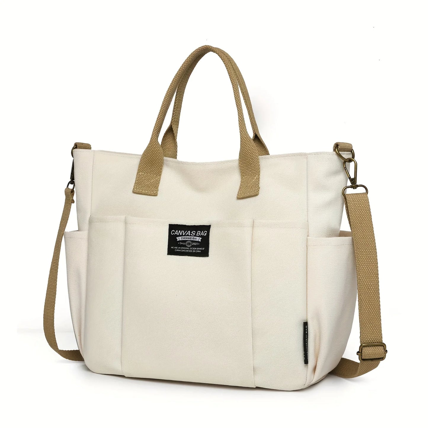 Womens Multi Pocket Nylon Tote Bag With Crossbody Function