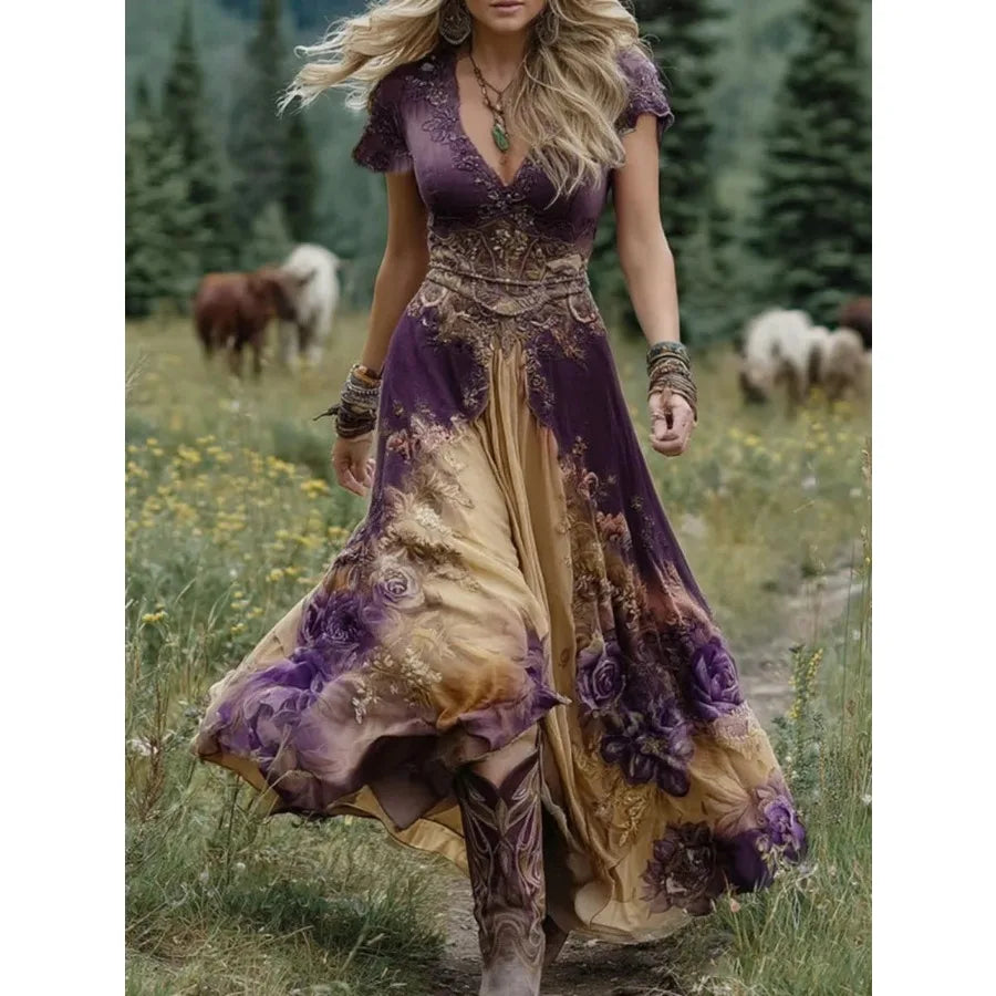 Spring European Style Loose Slit 3D Printed Dress For Women