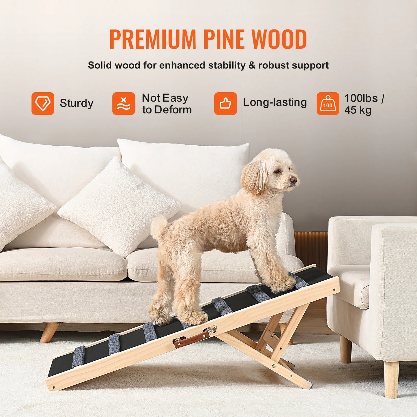 SucceBuy Folding Dog Ramp Anti Slip Adjustable Wooden Pet Ramp