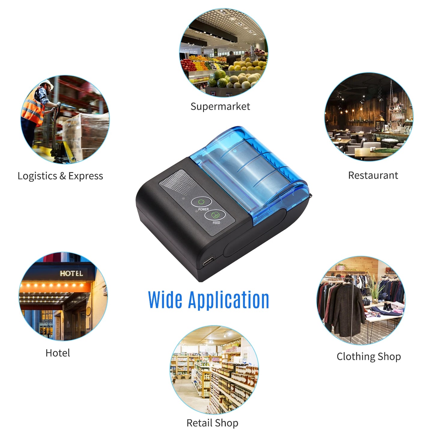 Meterk Bisofice Portable Mini Thermal Printer Wireless USB Receipt Printer