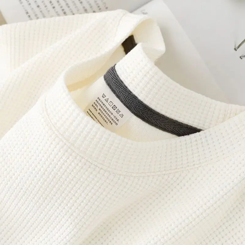Mens Summer Waffle Round Neck Short Sleeve Breathable T Shirt