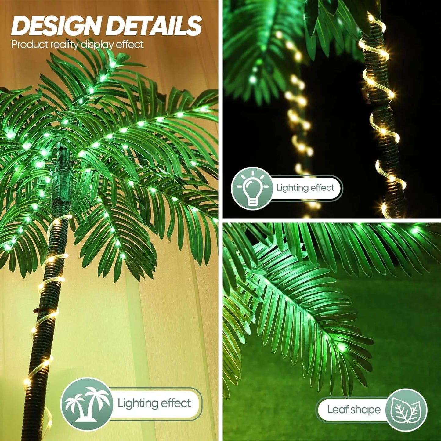 Palm Tree Lights 192 LED Solar Powered Outdoor Remote Control