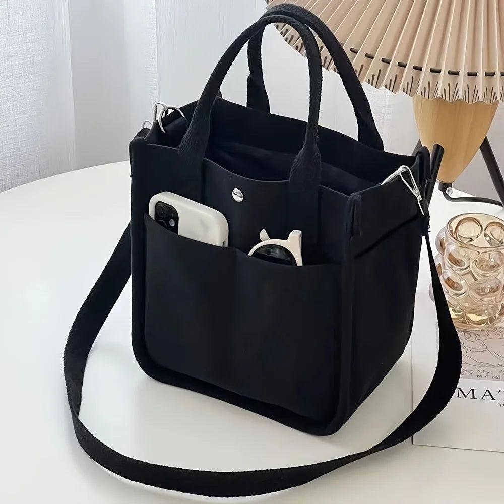 Canvas Tote Bag With Pockets For Women Crossbody Purse Handbag