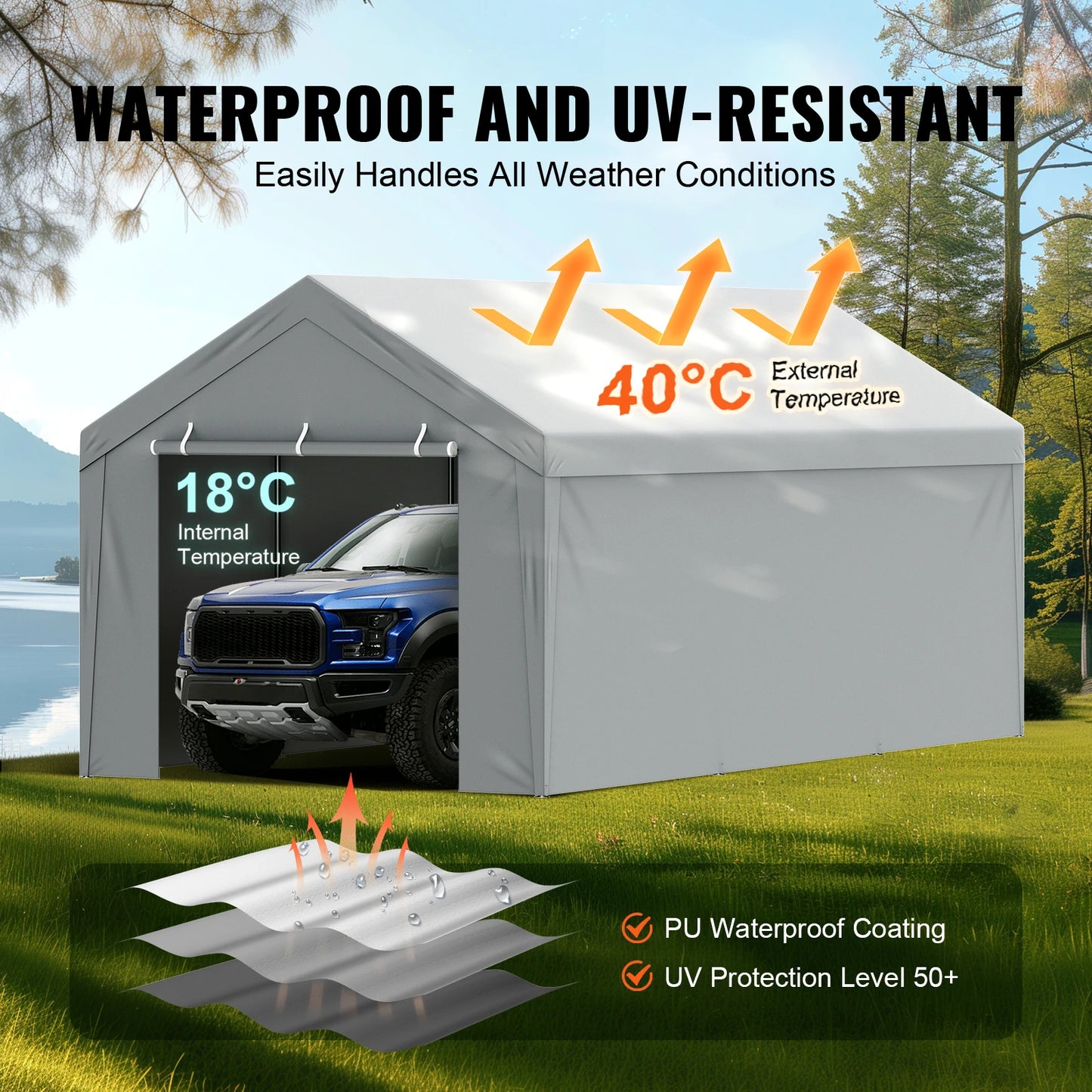 SucceBuy Carport Replacement Canopy Cover Heavy Duty Waterproof UV Protected