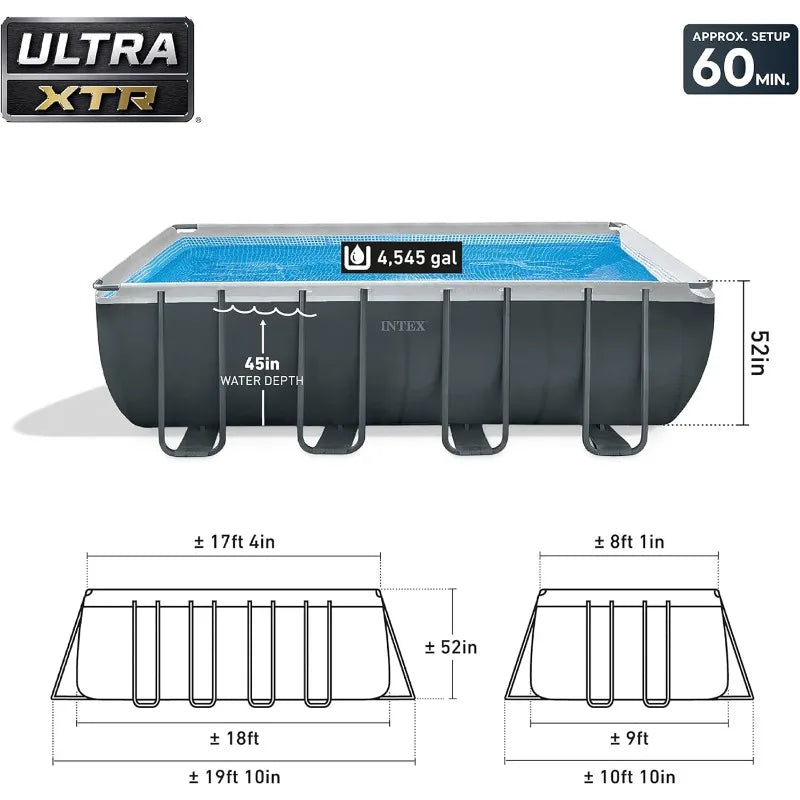 Rectangular Frame Above Ground Pool Set With Pump System