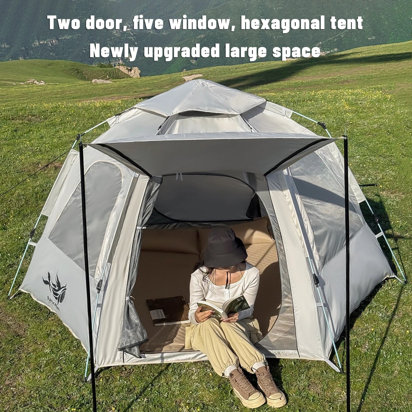 Pakicetus Spherical Hexagonal Camping Tent Quick Set With Sun Wind Oxford Fabric