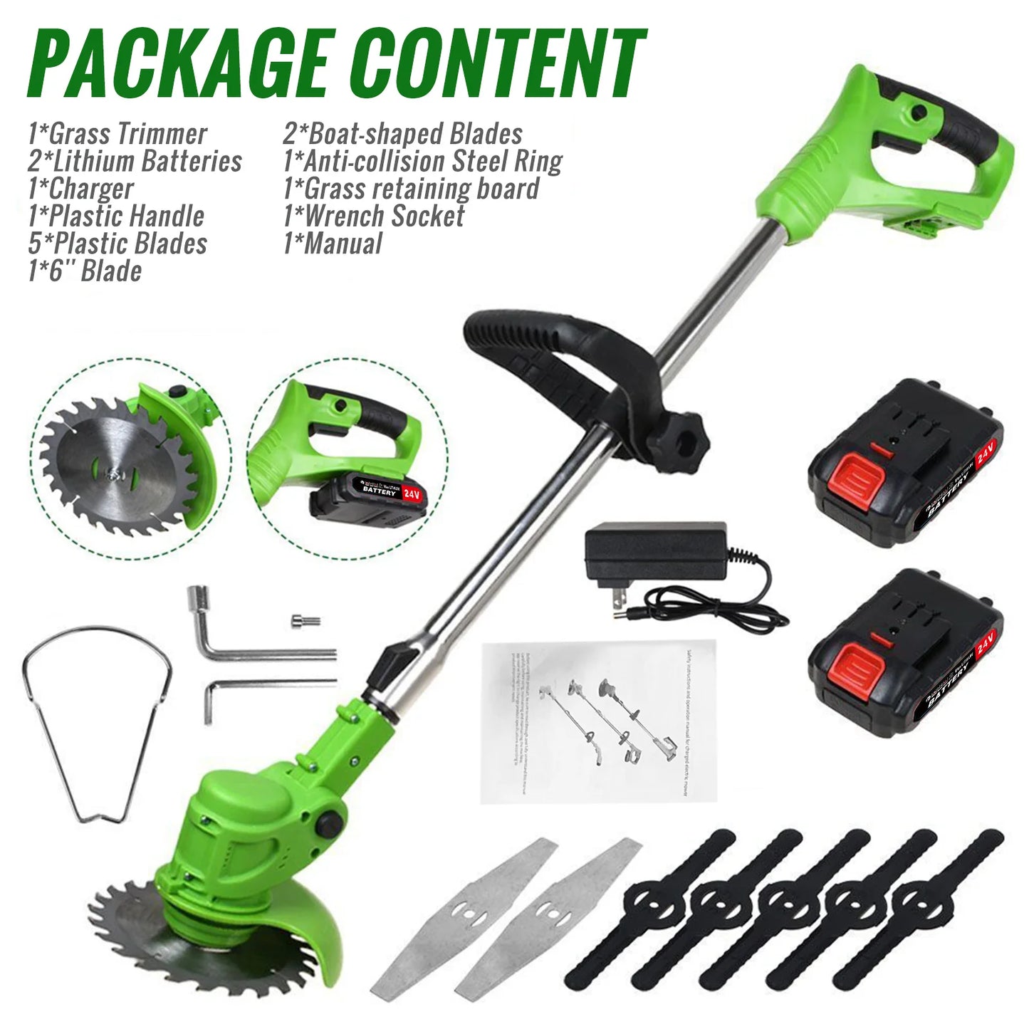 Cordless 2-In-1 Weed Trimmer And Grass Cutter With Fast Charger