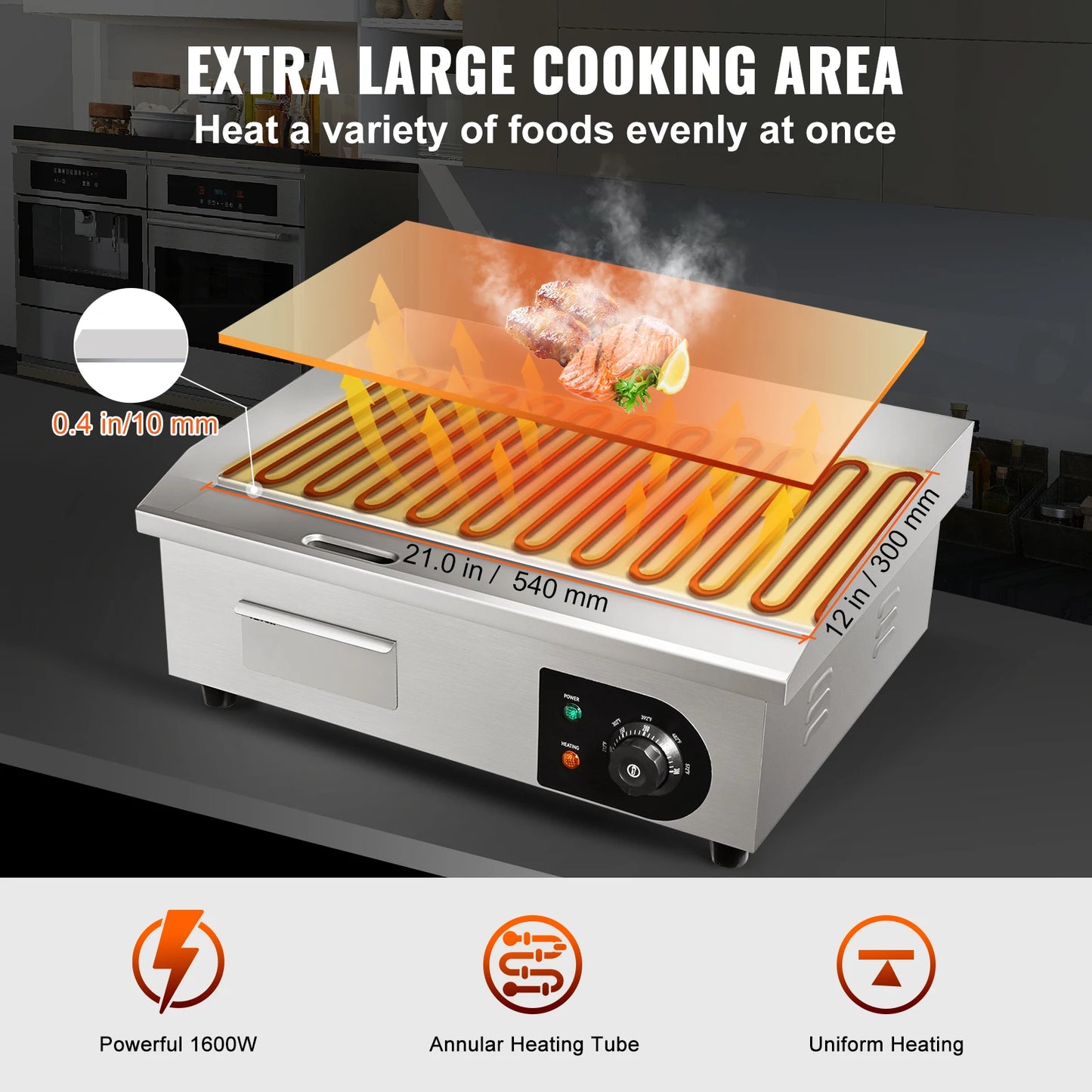 SucceBuy Stainless Electric Grill Teppanyaki Griddle Temp Control