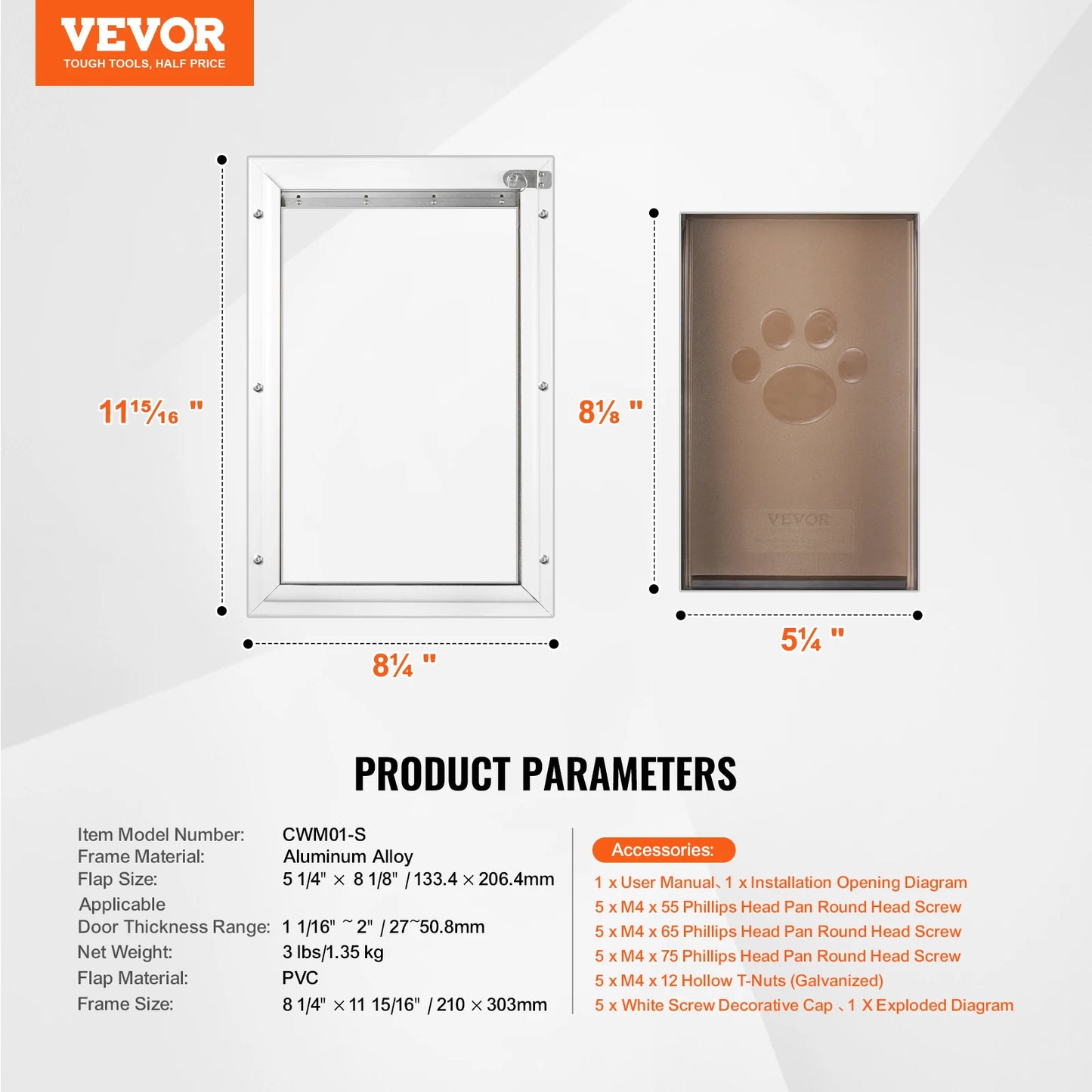 Pet Door Aluminum Frame With Lockable Flap Weatherproof Dog Door