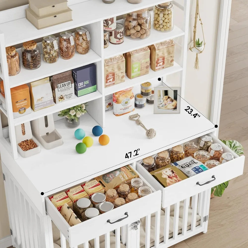 Tongyue Dog Crate Furniture Indoor Kennel With Shelves Drawers