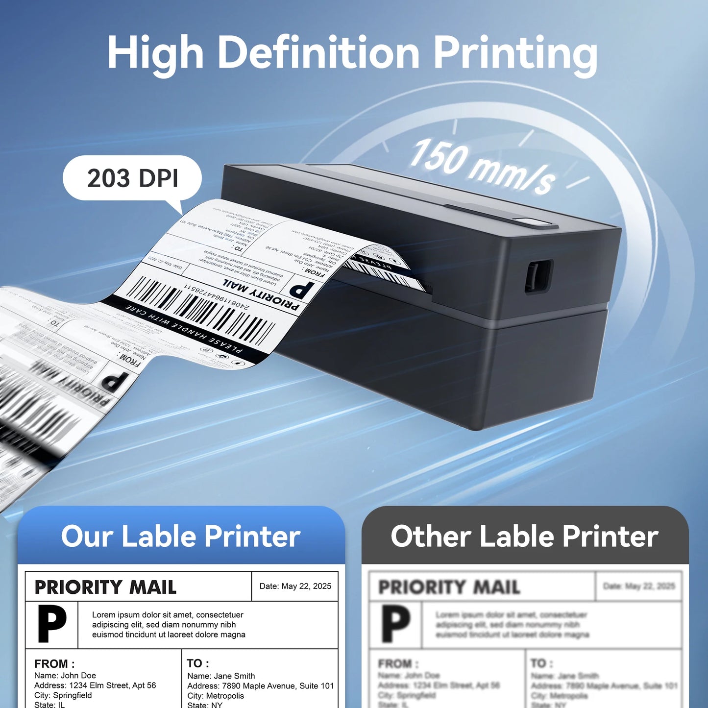 Thermal Label Printer Portable No Ink 203DPI Bluetooth USB