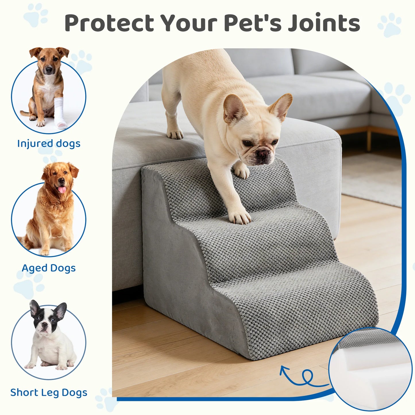 3-5 Step High-Density Foam Dog Stairs Curved Ramp Indoor Non-Slip