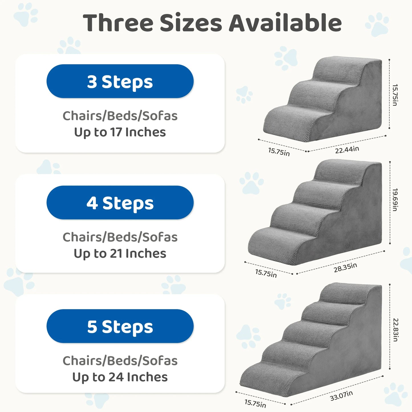3-5 Step High-Density Foam Dog Stairs Curved Ramp Indoor Non-Slip