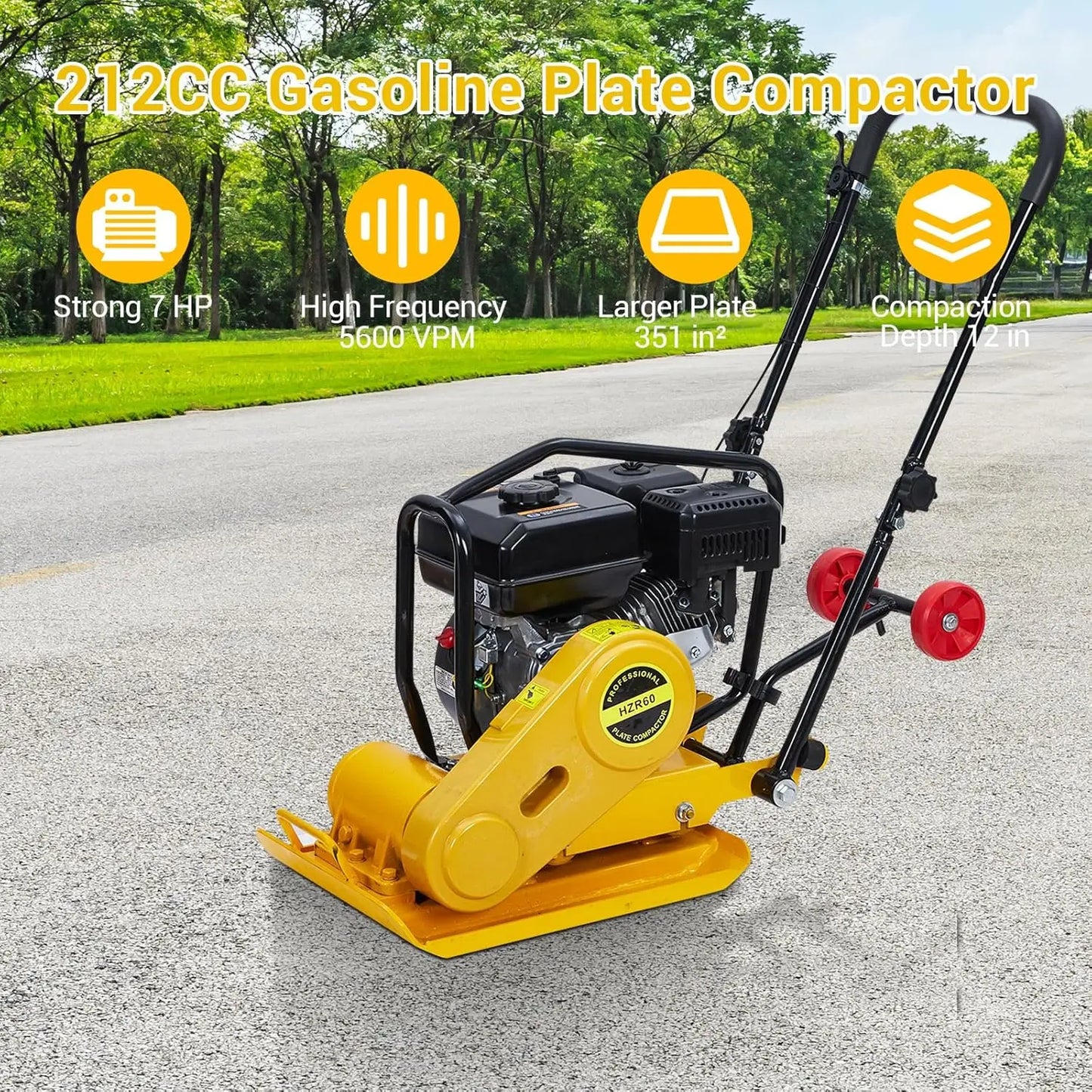 TWISTER.CK Plate Compactor 7HP 212cc Gas Engine 5600 VPM 4200 Lbs