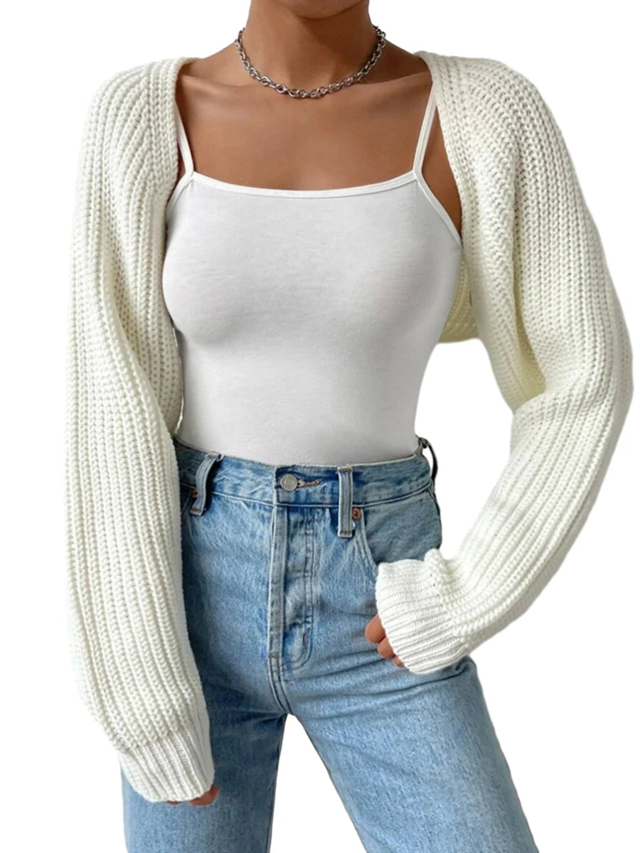 Hirigin Women Open Front Cropped Cardigan Long Sleeve Ribbed Knit Shrug