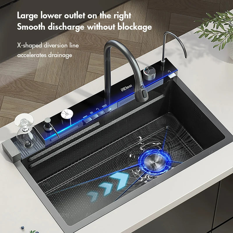 MYQualife 304 Stainless Steel Waterfall Kitchen Sink Faucet Set