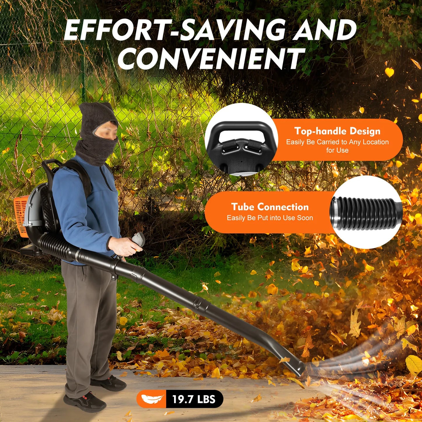 Bymaocar 63cc Gas Leaf Blower 2 Stroke Backpack Blower 6800 Rpm