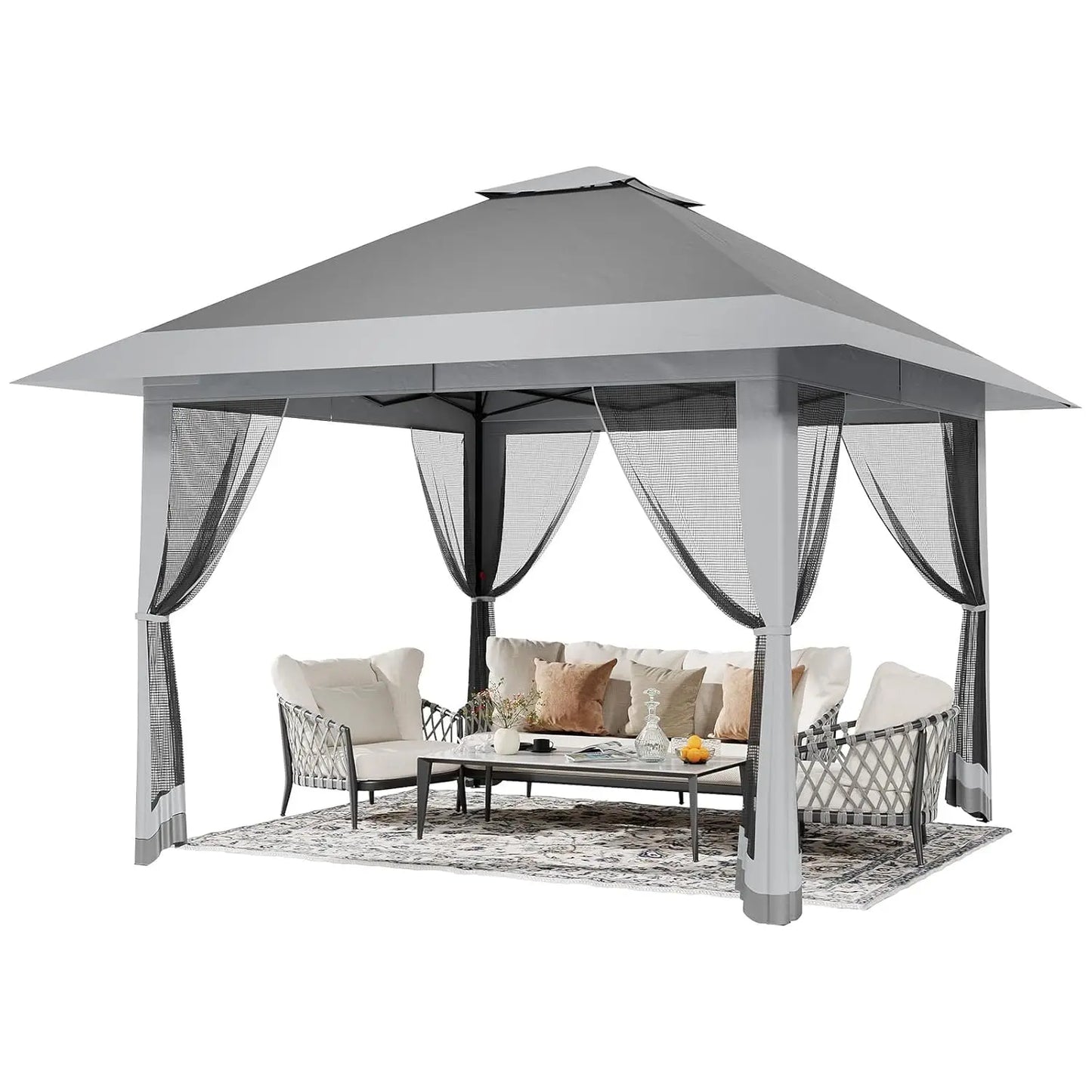 Outdoor Pop Up Gazebo With Mosquito Net Privacy Curtains Waterproof