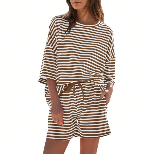 Fisoew Womens Striped Athleisure Two Piece Set Sweatsuit