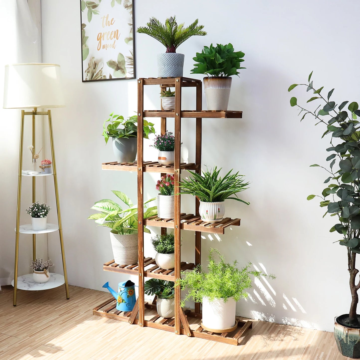 BINGOPAW 6 Tier Wooden Plant Stand Carbonized Wood Bonsai Display