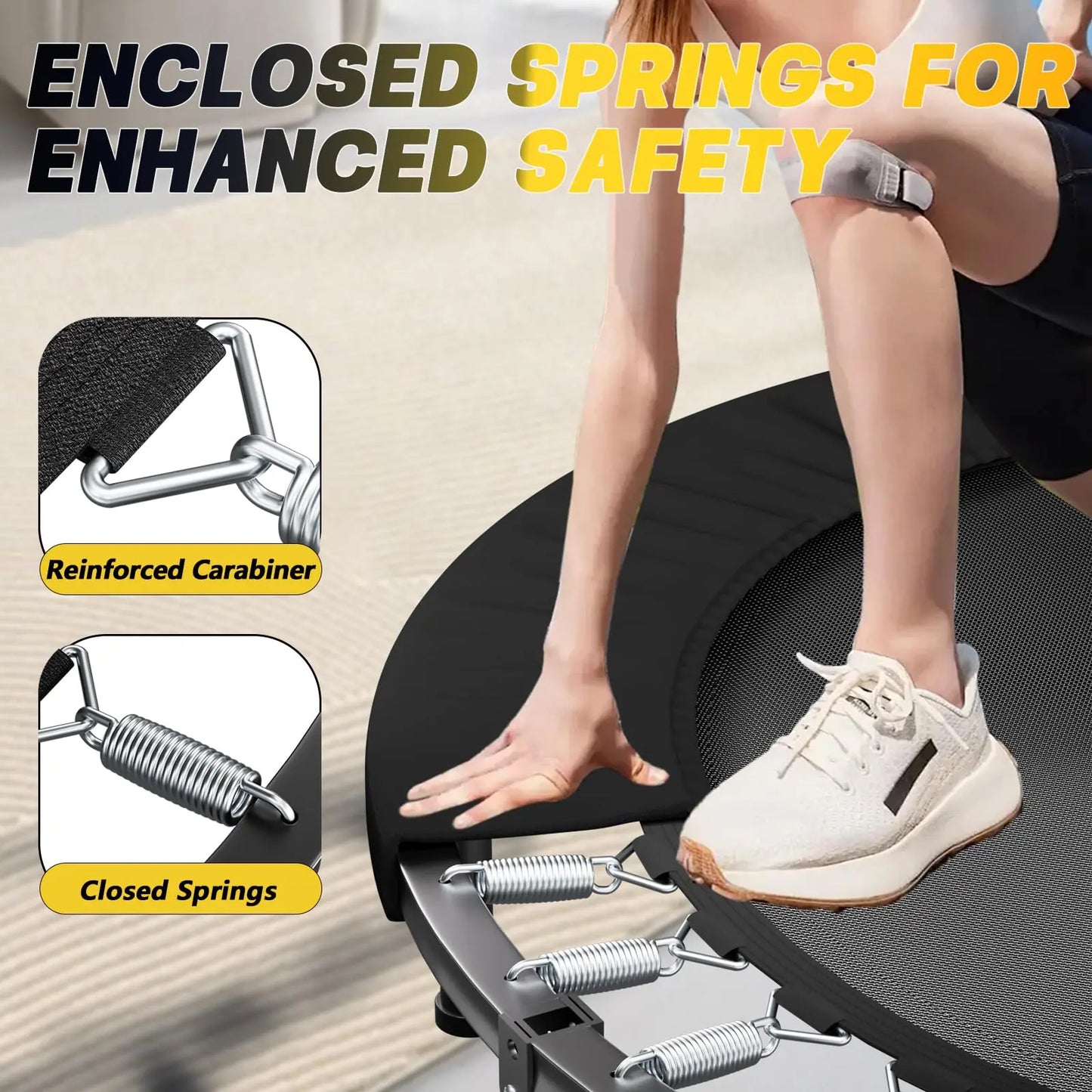 Foldable Rebounder Trampoline For Adults With Adjustable U Bar Handle