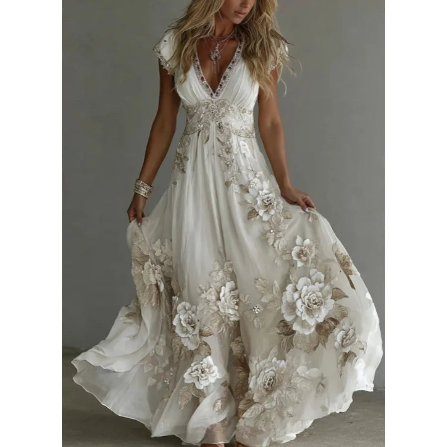 Spring European Style Loose Slit 3D Printed Dress For Women