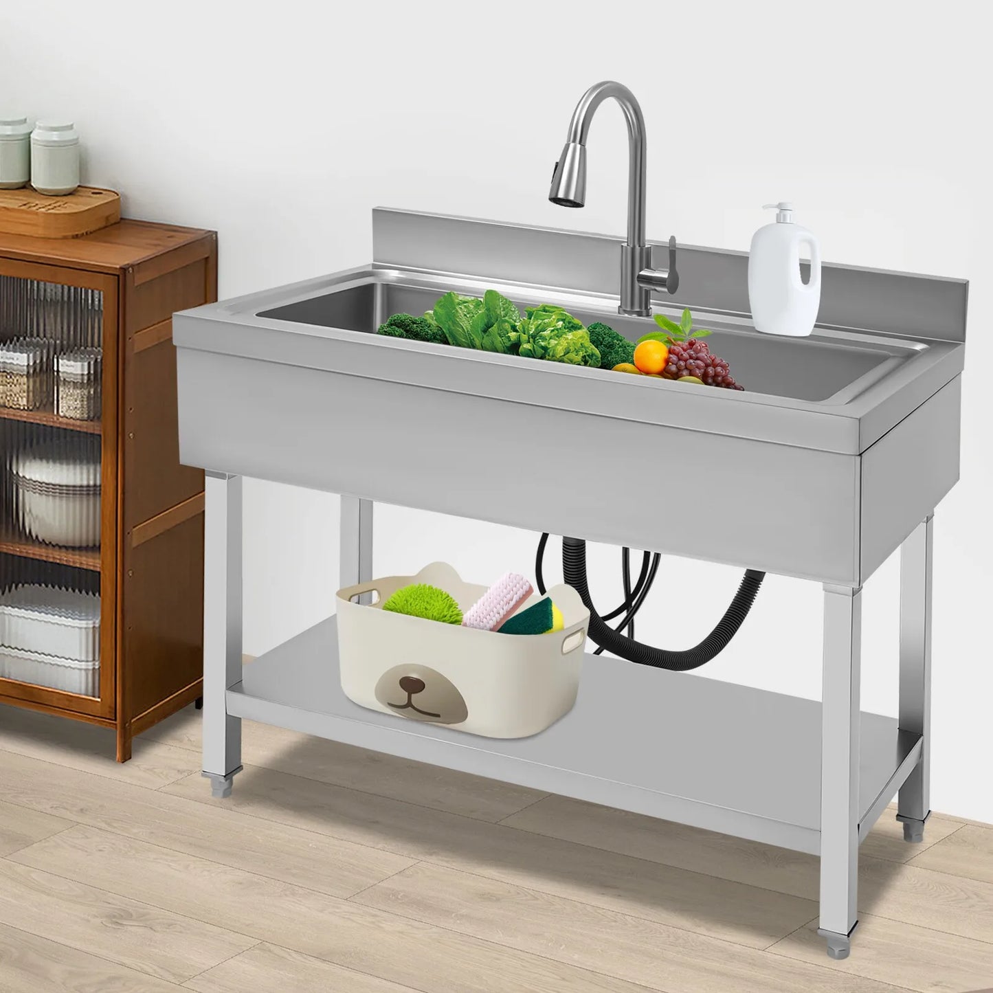 Bymaocar 201 Stainless Steel Utility Sink With Faucet Single Bowl
