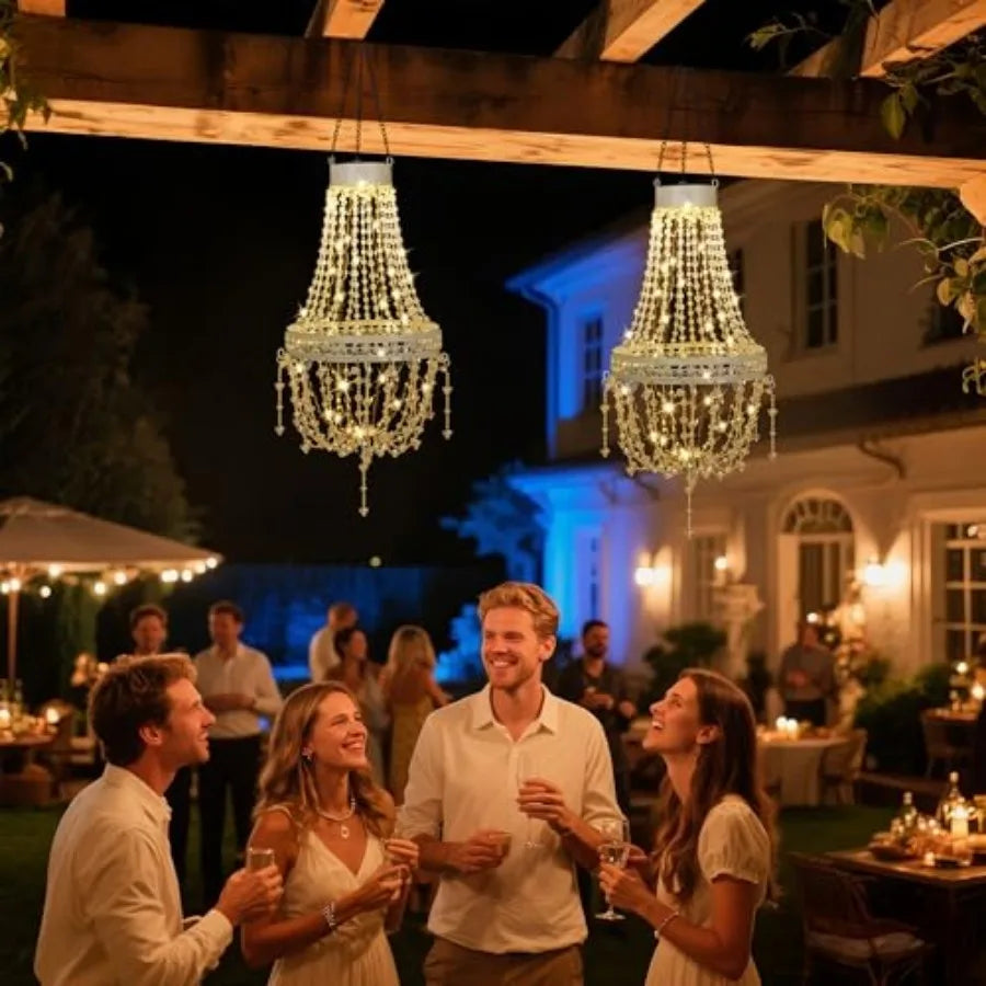 Solar Hanging Lantern Outdoor Chandelier LED Waterproof Crystal Acrylic Pendant