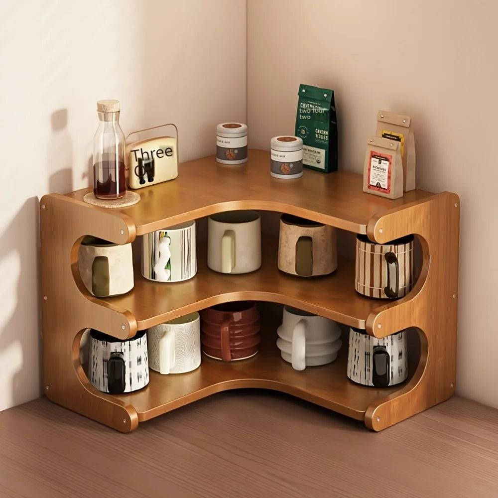 Multi Tier Bamboo Corner Desk Shelf Organizer For Plants