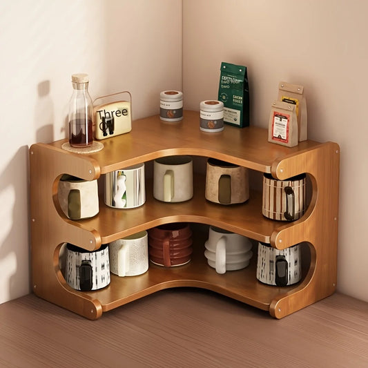 Multi Tier Bamboo Corner Desk Shelf Organizer For Plants