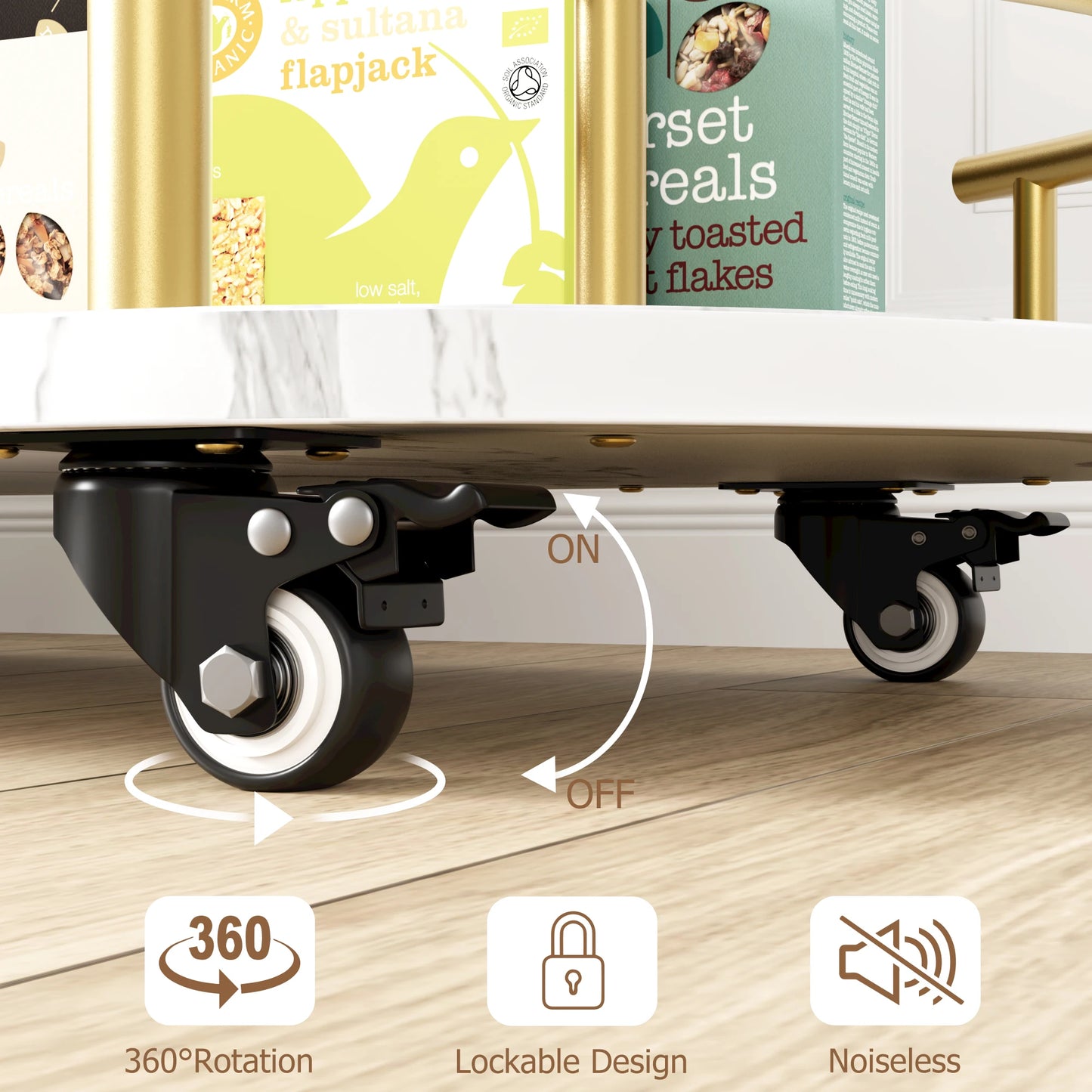 TWISTER.CK Gold Bar Carts With 4 Tier Storage Shelves On Wheels