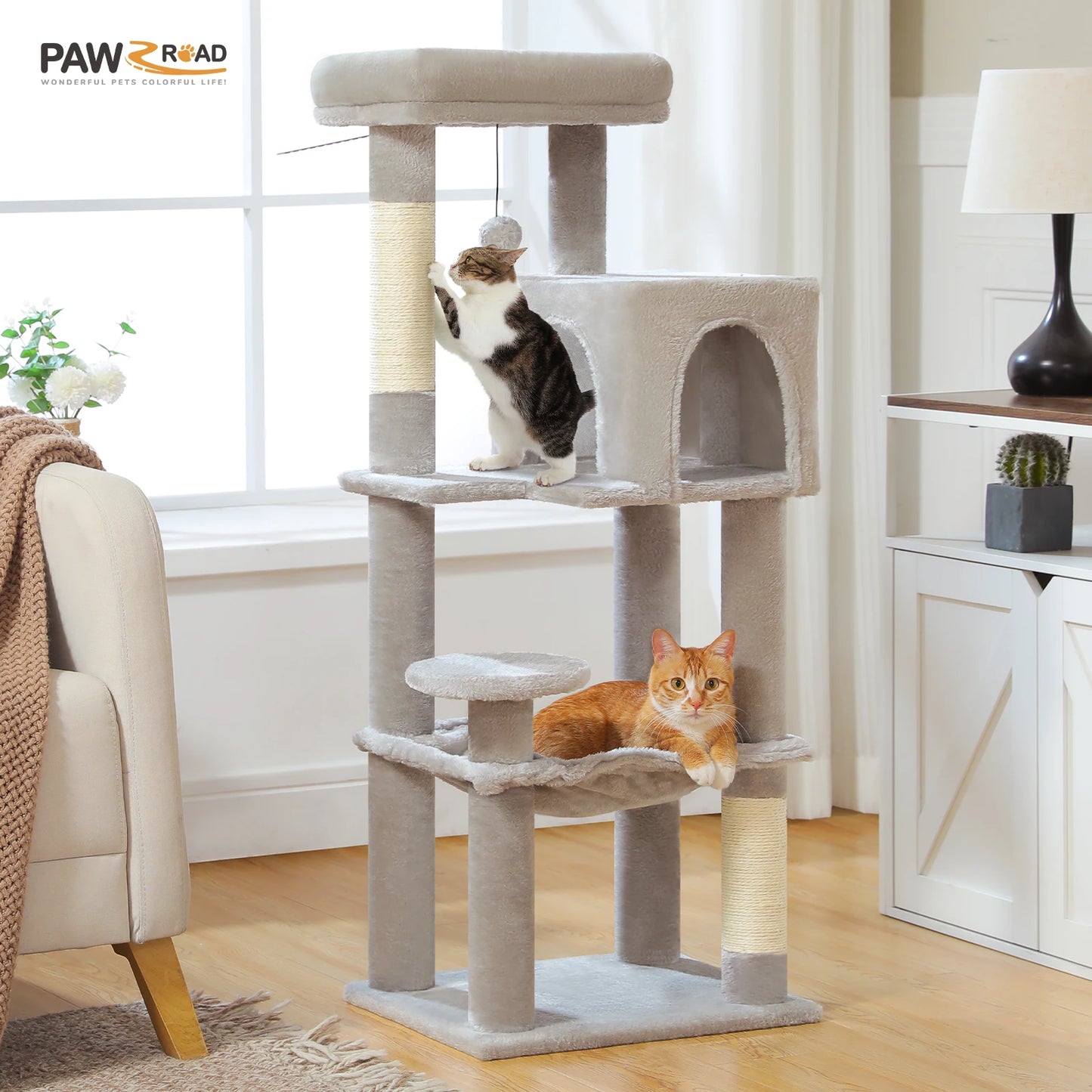 PAWZ Road Multi-Level Cat Tree With Sisal Posts And Hammock