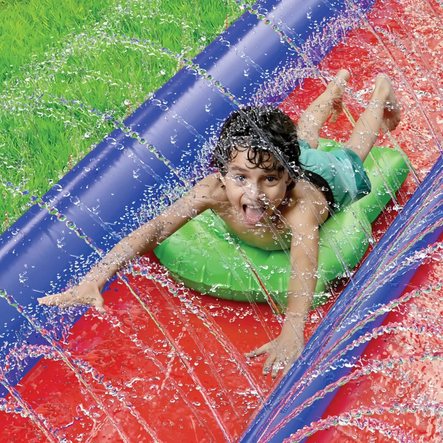 Two Person Waterslide With Sprinkler And Inflatable Boards