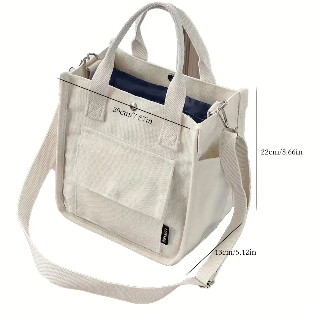 Canvas Tote Bag With Pockets For Women Crossbody Purse Handbag