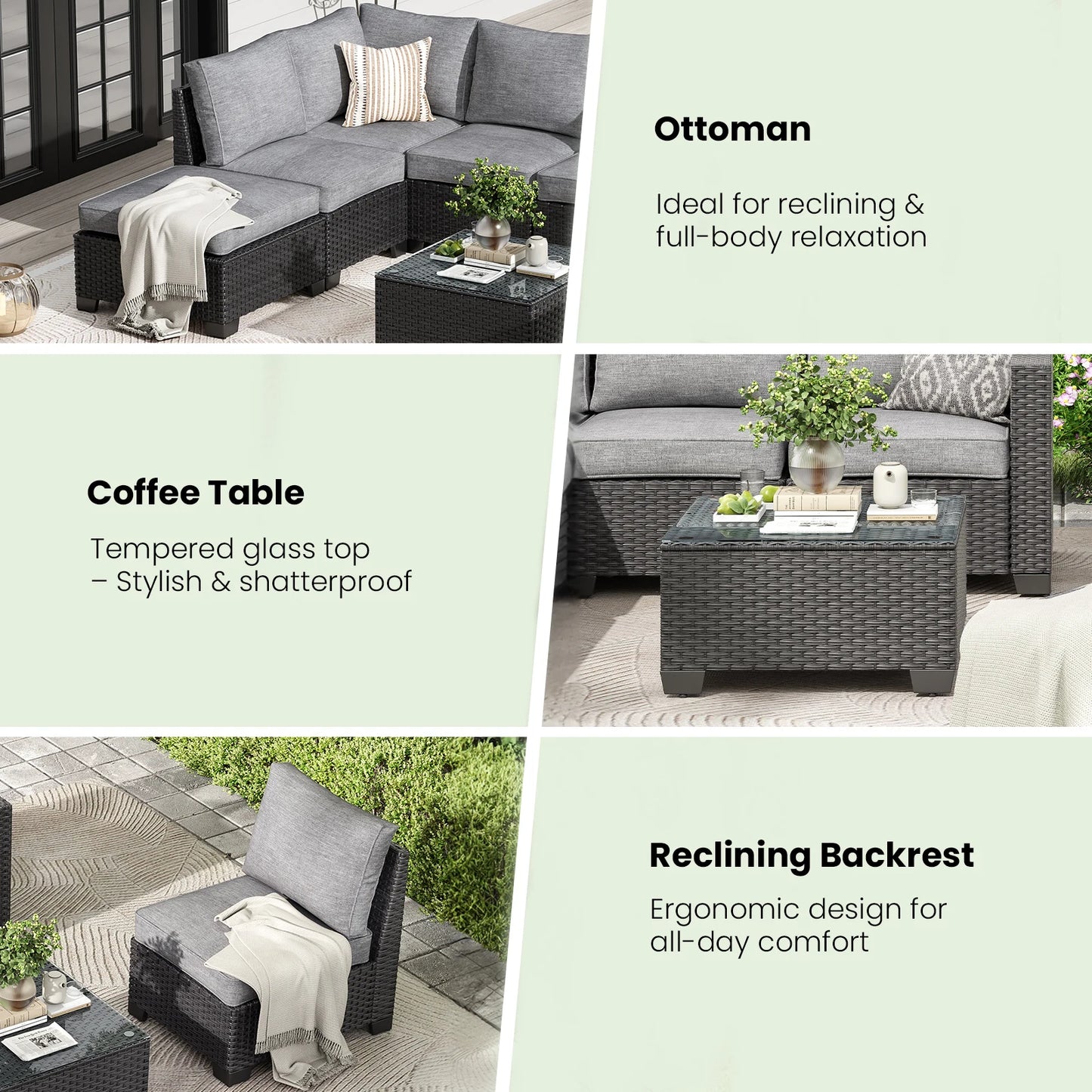 Patio Sectional Sofa Set With Ottoman For Outdoor Living