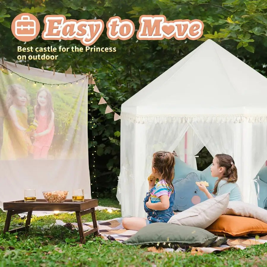 Princess Tent For Girls Playhouse With Tassel Decor Star Lights