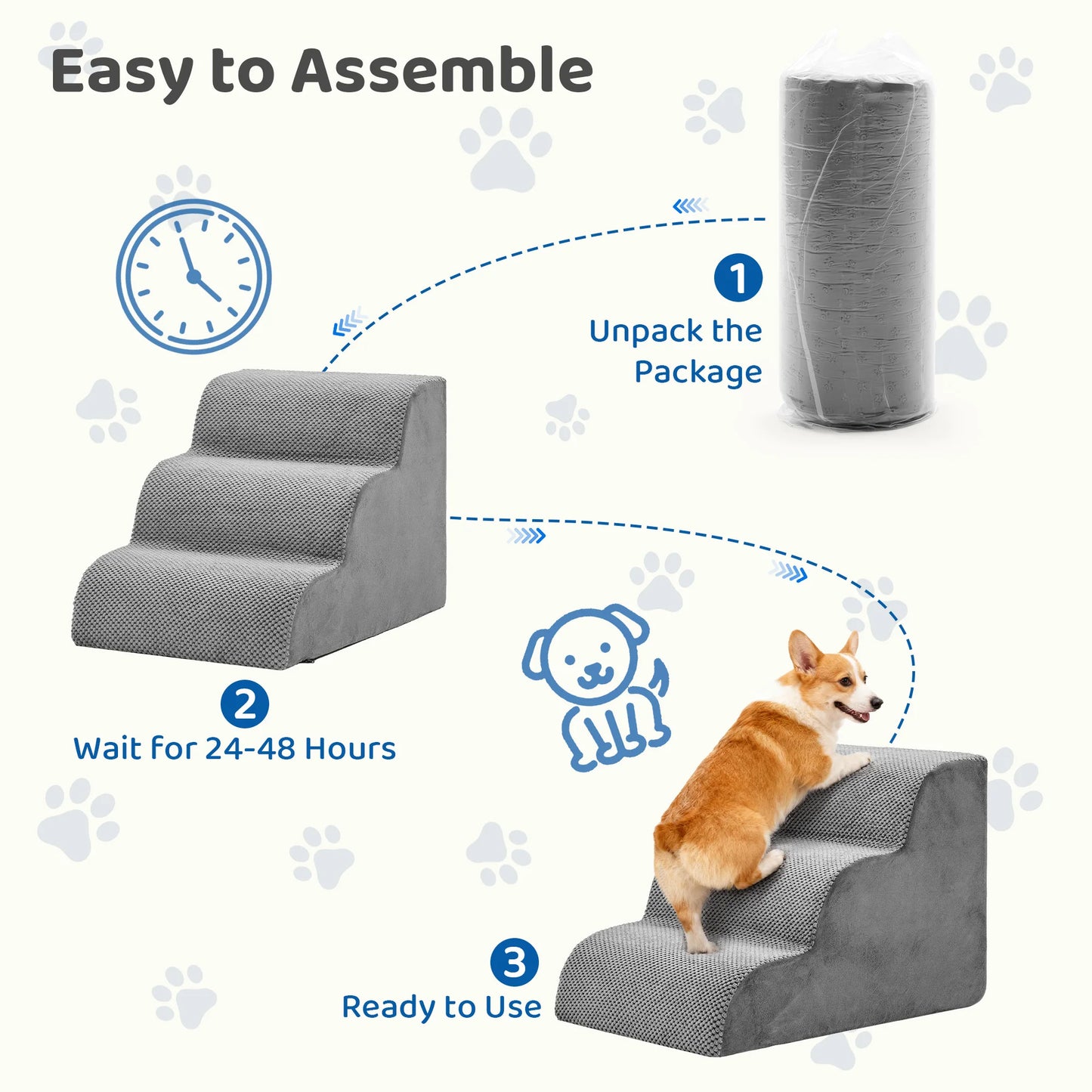 3-5 Step High-Density Foam Dog Stairs Curved Ramp Indoor Non-Slip