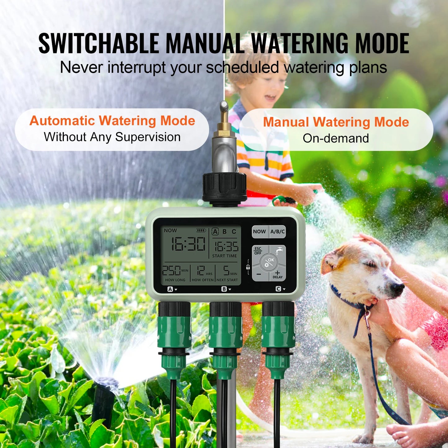 SucceBuy 3 Outlet Water Timer With Independent Zones LCD Display