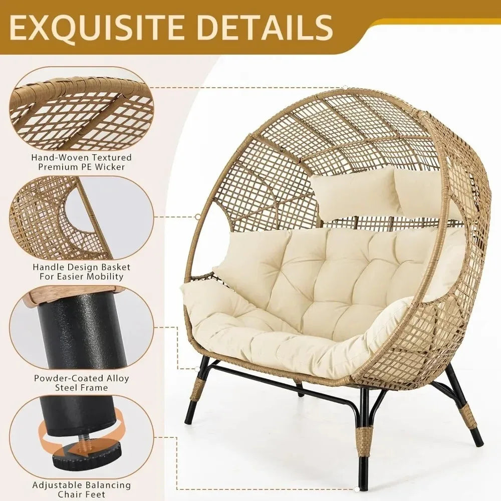 Double Egg Lounge Chair Indoor Outdoor With Thick Padded Cushions