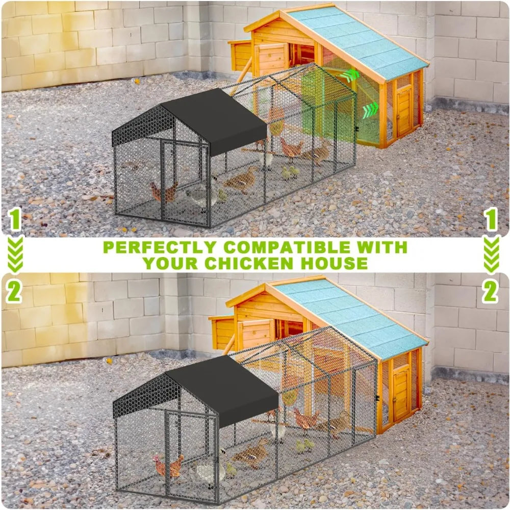 Large Metal Chicken Coop with Cover for Outdoor Hen House
