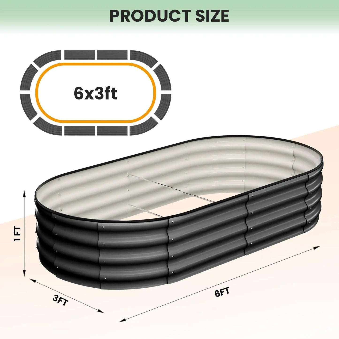 HiMISS Galvanized Steel Raised Garden Bed Set Oval Open Base