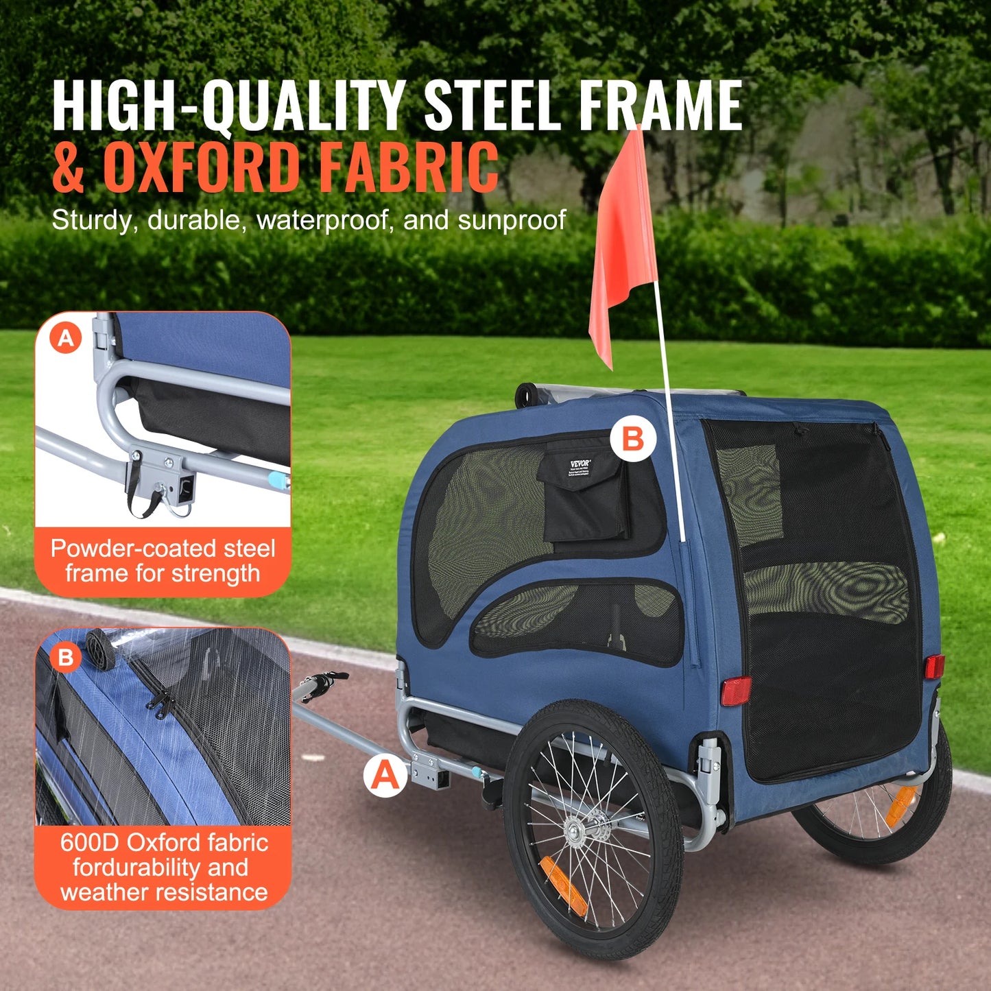 Pet Bike Trailer Carrier For Dogs Collapsible Reflectors And Flag