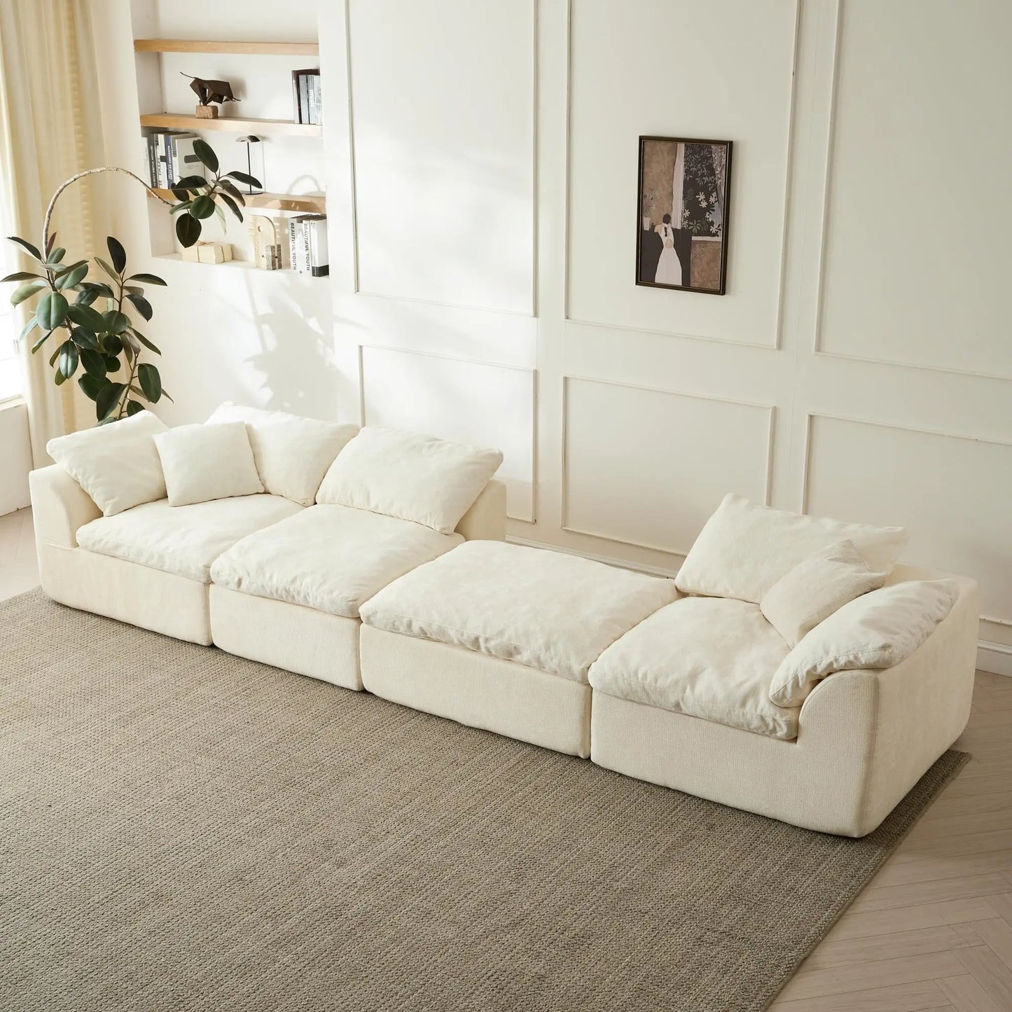 Yeflixvrau Modern L Shaped Chenille Fabric Sofa Sectional With Ottoman