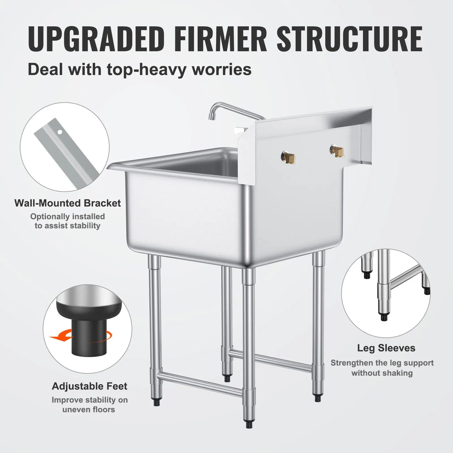 Stainless Steel Kitchen Prep Utility Sink With Faucet For Restaurant