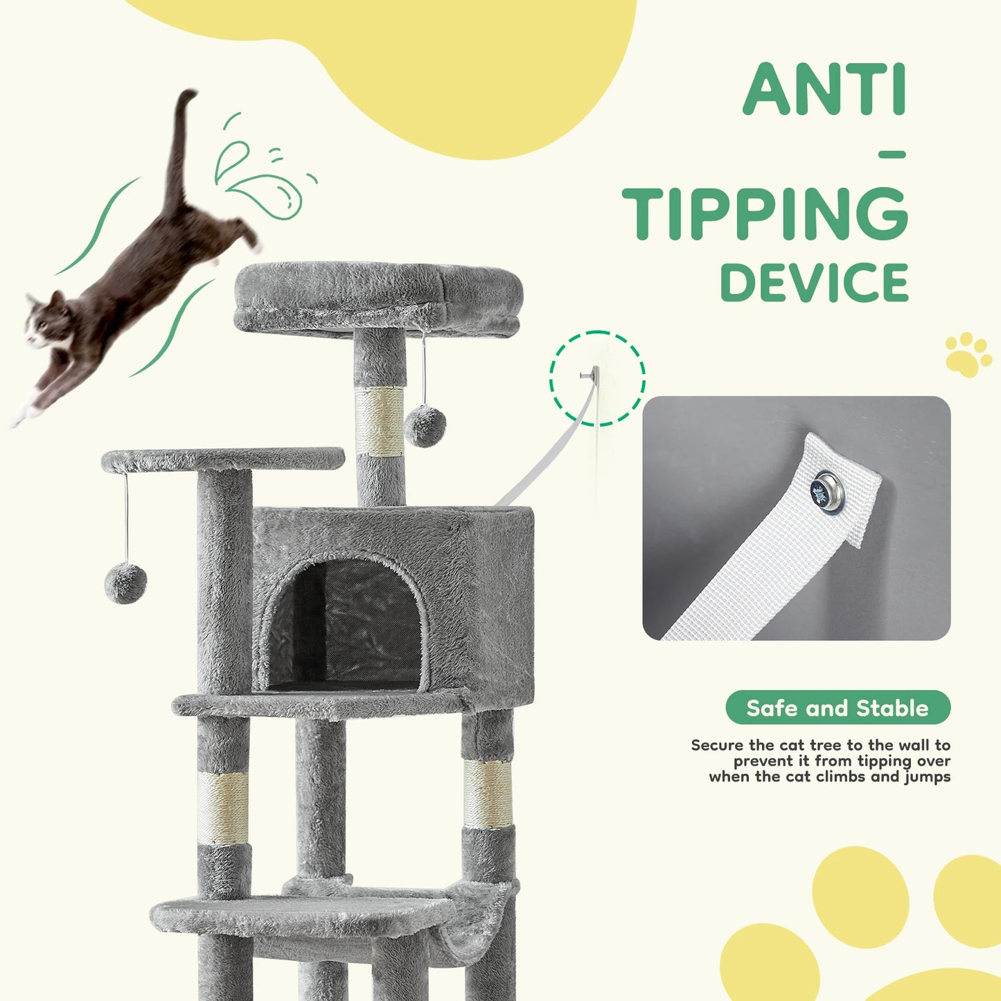 JHK Cat Tree Multi-Cat Climbing Tower Sisal Posts Indoor